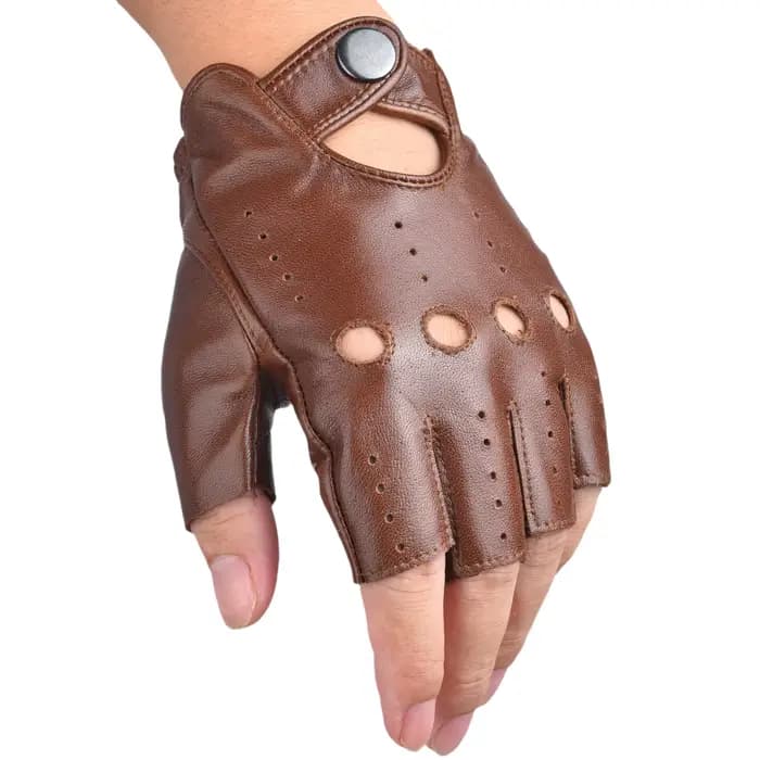 Gants de conduite en cuir demi-doigt sans doigts pour hommes
