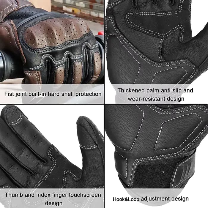 Gants de moto Vintage en cuir véritable