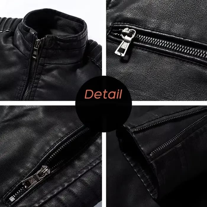 Veste en cuir de motard pour hommes col montant Punk