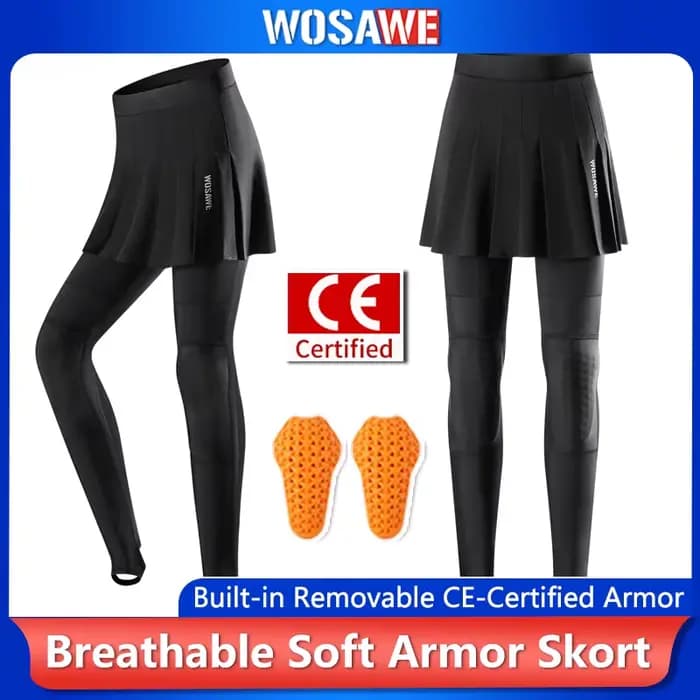 WOSAWE Pantalon-jupe de moto pour femme avec genouillères amovibles certifiées CE, respirant, en maille, élastique