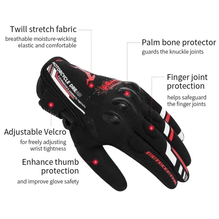 Gants de moto d'été respirants au toucher pour femmes