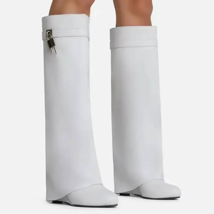 Shark Lock – bottes de moto en cuir blanc et rouge pour femme