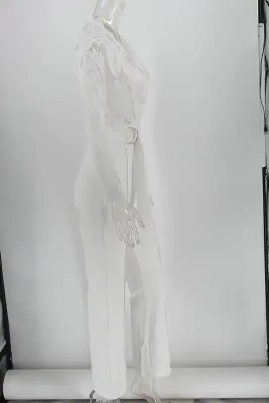 Combinaison blanche en dentelle pour femme, salopette élégante, longue, une pièce, taille haute, plume, soirée de mariage, barboteuses sexy, Y2K