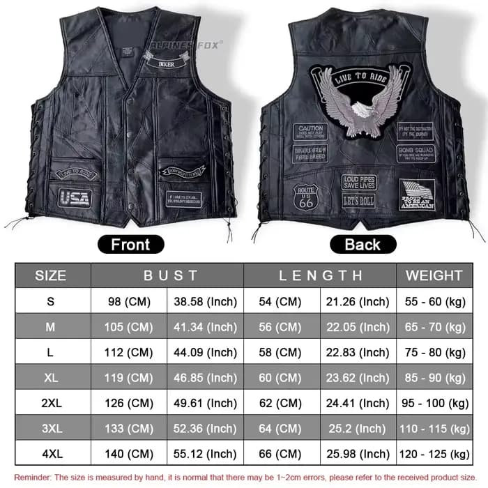 Gilet de moto en cuir brodé Vintage pour hommes
