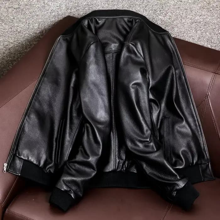 Veste de moto en cuir véritable pour homme