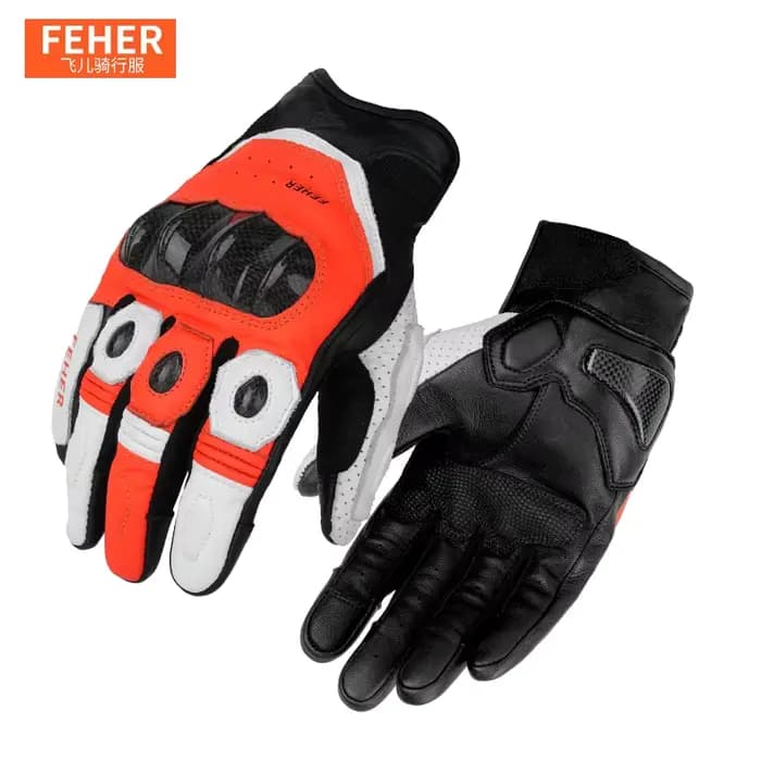 Gants de moto FEHER FT-005 unisexes en cuir véritable