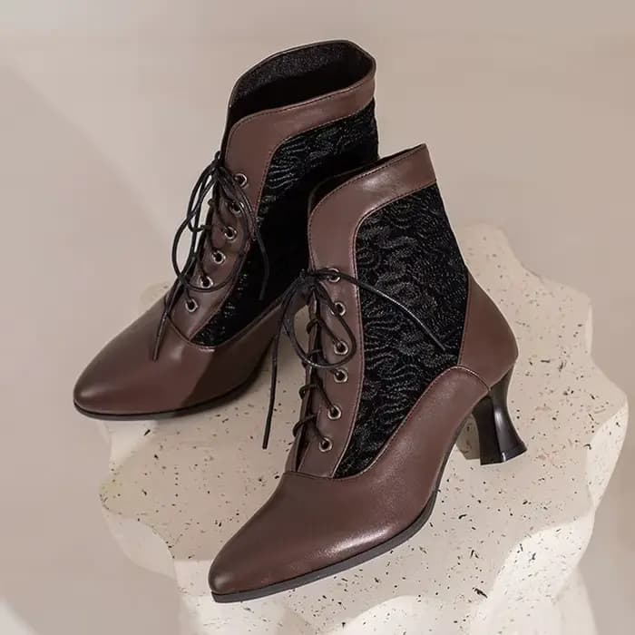 Bottes de rinçage à lacets pour femmes, talons moyens, dentelle personnalisée, chaussures Parker pointues, chaussons courts, noir, rouge, blanc, automne, hiver, WSH4927