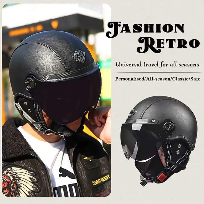 Casques de moto rétro AD avec visière Harley casque en cuir pour homme