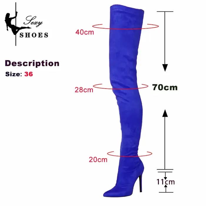 Daim Sexy sur le genou cuissardes longues bottes bout pointu extensible Sexy fête dame bottes couleur bonbon automne Winte chaussures pour femmes