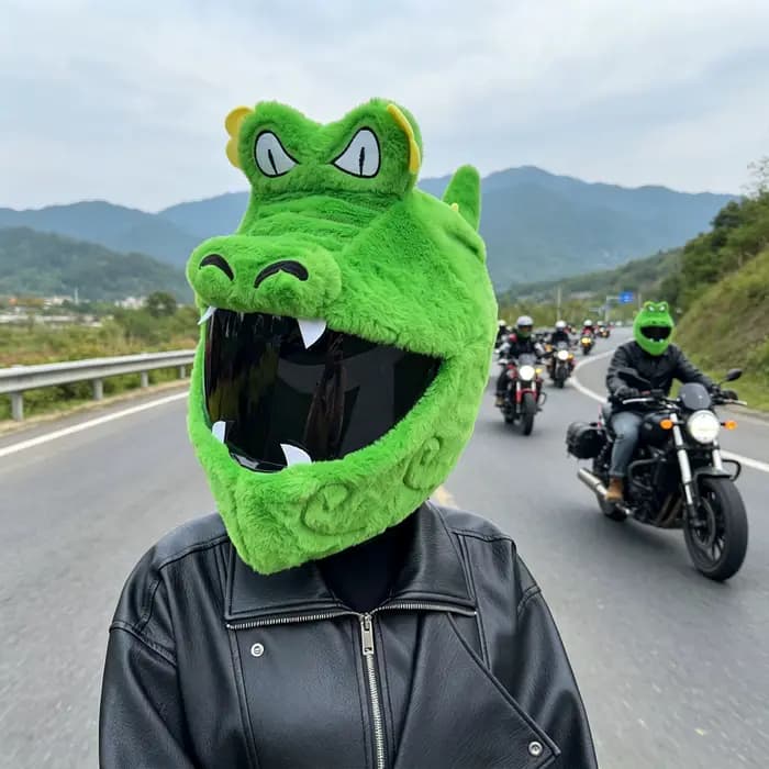 Housse de casque de moto intégral universelle en peluche amusante
