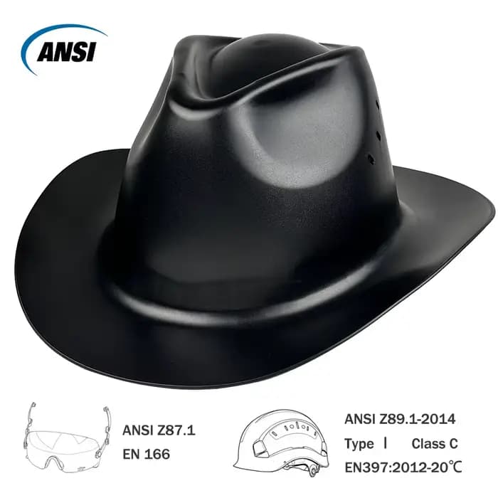 Casque de sécurité ANSI respirant style cowboy avec lunettes intégrées