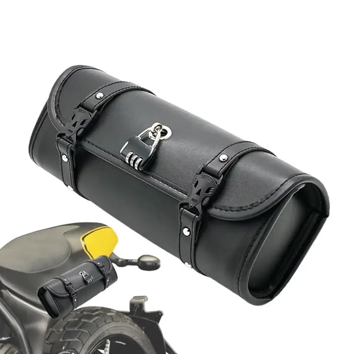 Sac à outils pour moto, sac cylindrique pour moto, sac à outils pour guidon avec serrure, sacoche rétro étanche en cuir PU pour moto