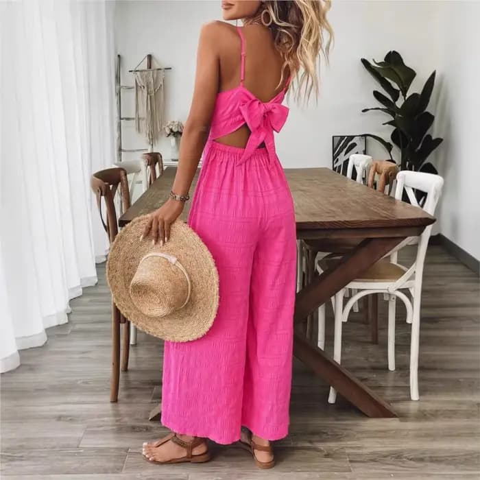 2025 Style Simple combinaison combinaisons pour femme jambe large vêtements pour femmes décontracté sans manches fronde couleur unie vacances vacances