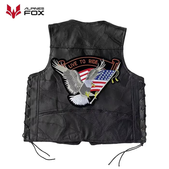 Gilet de moto en cuir brodé Vintage pour hommes
