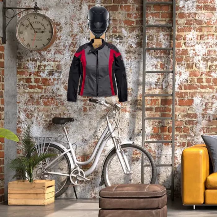 Support mural en bois pour casque de moto