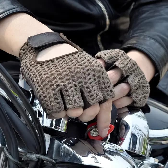 Gants sans doigts en cuir à demi-doigts en maille