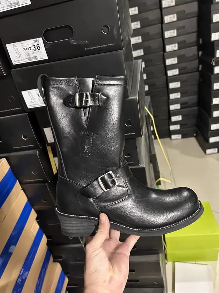 Bottes de Moto en cuir véritable pour hommes