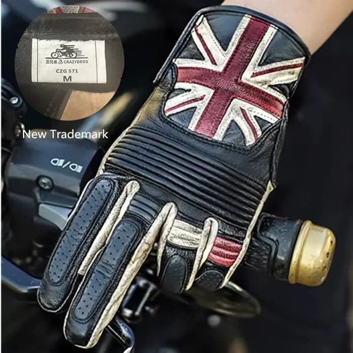 Gants de moto rétro en cuir véritable unisexe