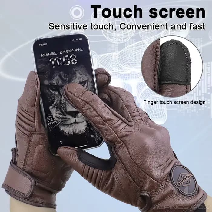 Gants de Moto en cuir marron Vintage pour hommes et femmes