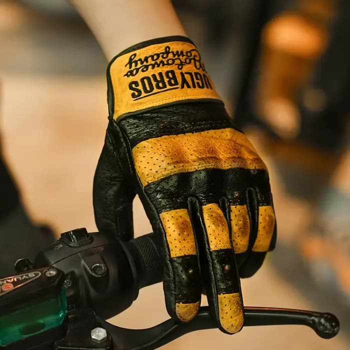 UGLYBROS gants de moto en cuir d'été doigt complet respirant