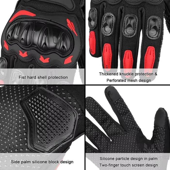 Gants de moto d'été hommes femmes doigt complet écran tactile