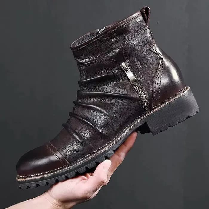 Bottes basses en cuir plissé vintage pour hommes