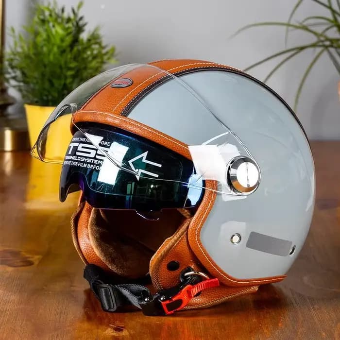 Casque Jet DOT casque ouvert hommes femmes rétro 3/4 casques De Moto en cuir café Racer demi-visage casque Capacete De Moto