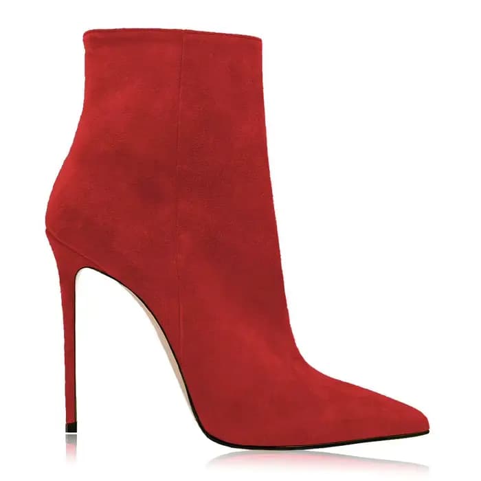Bottes à talons aiguilles en daim pour femmes, chaussures Sexy à bout pointu, mi-mollet, chaussures de mariage, fermeture éclair latérale, chaussures à talons hauts, grande taille 35-45