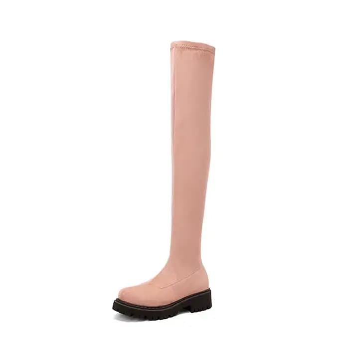 BLXQPYT Botas De Mujer Sexy élastique cuissardes bottes bout rond fond épais chaud sur le genou femmes