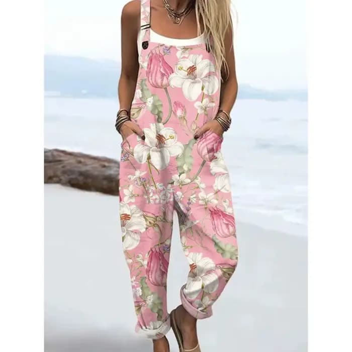 Salopette d'été à fleurs, combinaison respirante et confortable pour femmes avec poches, bretelles réglables, pour Streetwear