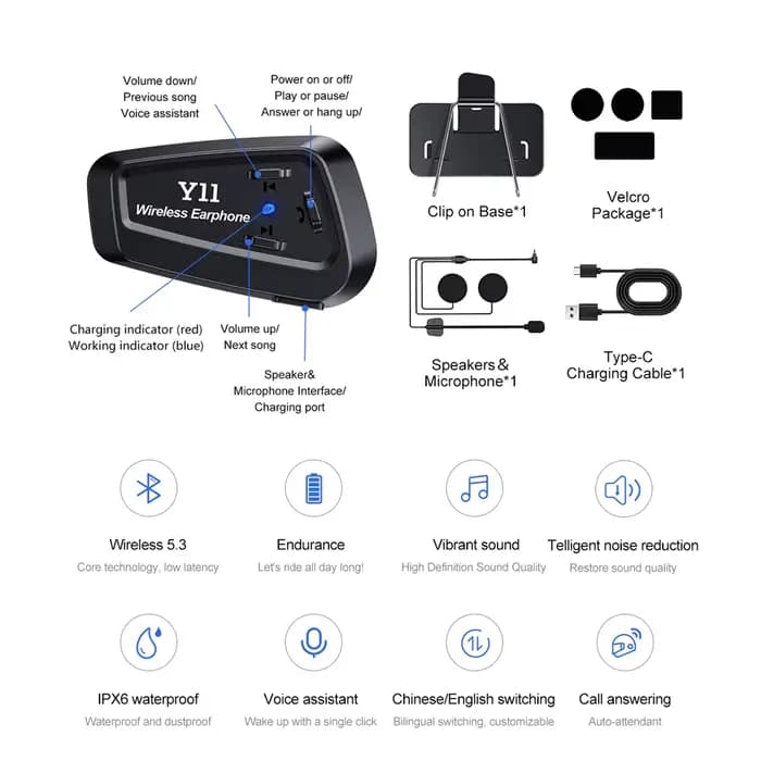 Casque Bluetooth sans fil pour casque de moto
