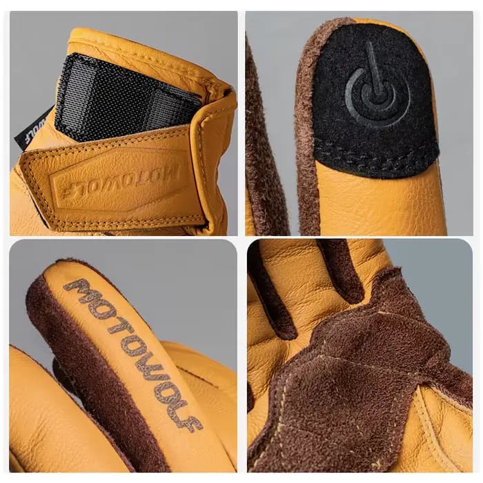 Gants de moto en cuir tactiles durables avec protection des phalanges pour Enduro