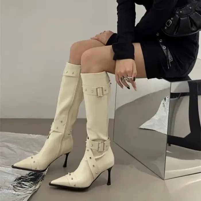 Bottes à talons hauts et fins pour femmes, bout pointu, Tube haut, aspect plus fin, bottes longues à fermeture éclair, chaussures pour dames