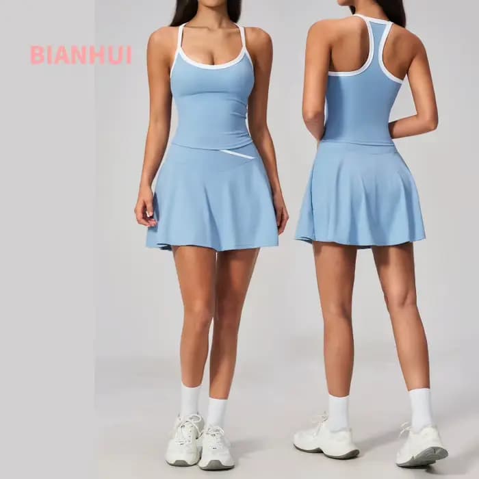 Ensemble de survêtement 2 pièces pour femme, tenue de yoga effet seconde peau, anti-transparence, vêtements de sport et d'extérieur, jupe courte, tenue pour femme