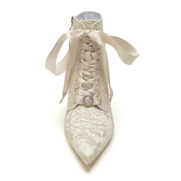 Bottes de Mariage en Dentelle à Talons Pointus, Chaussons de Rinçage, Chaussures Habillées de Soirée Formelle