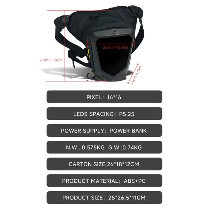 Sac latéral de jambe de vélo de moto LED bricolage application intelligente affichage sac à dos en plein air sac de