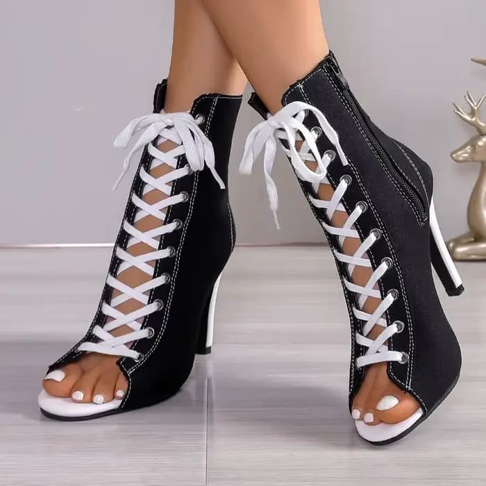 Femmes à lacets mode haute qualité bottes été femmes sandales mode Sexy talons hauts bout ouvert confort chaussures de danse intérieure