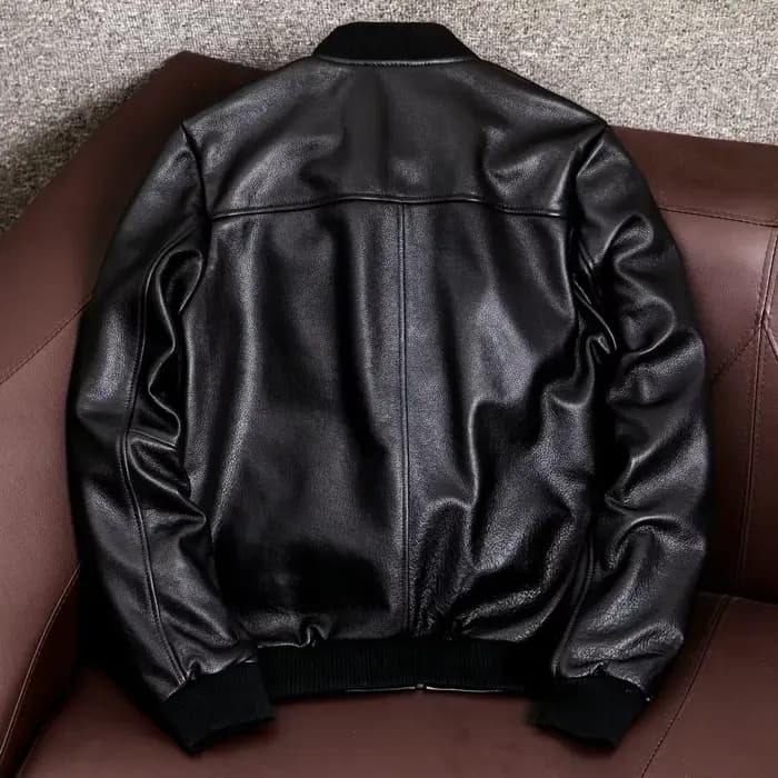 Veste de moto en cuir véritable pour homme