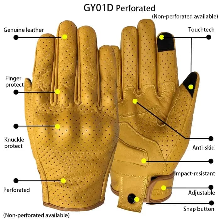 Gants de moto en cuir jaune pour hommes