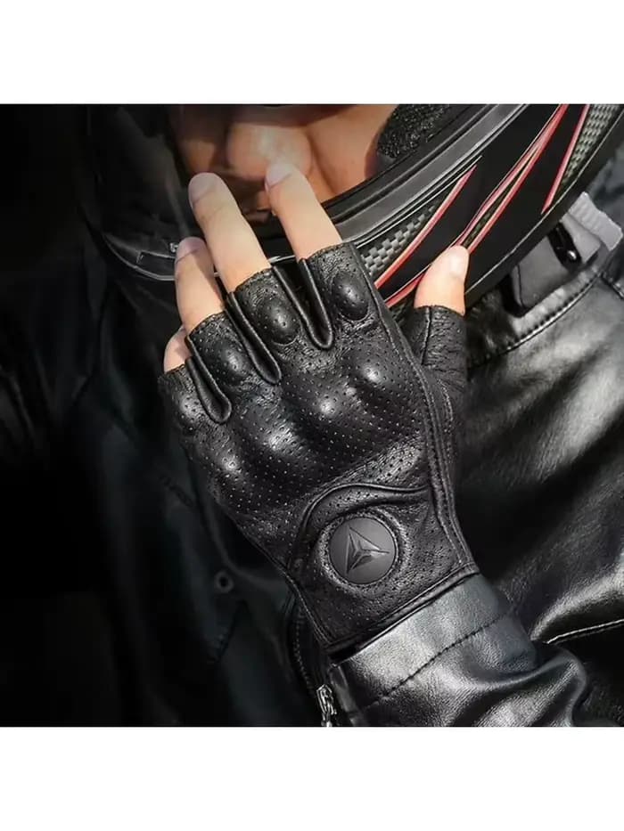Gants de moto demi-doigt en peau de mouton