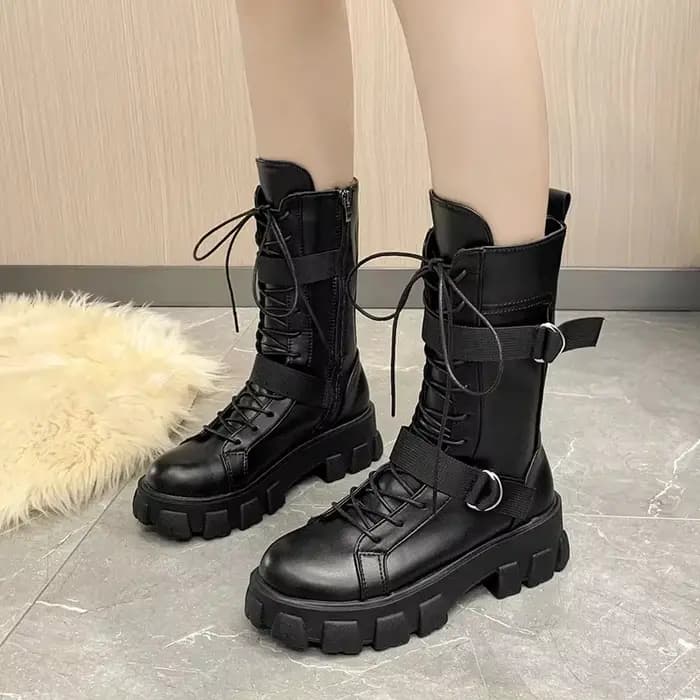 Femmes mi-mollet bottes Pring moto
