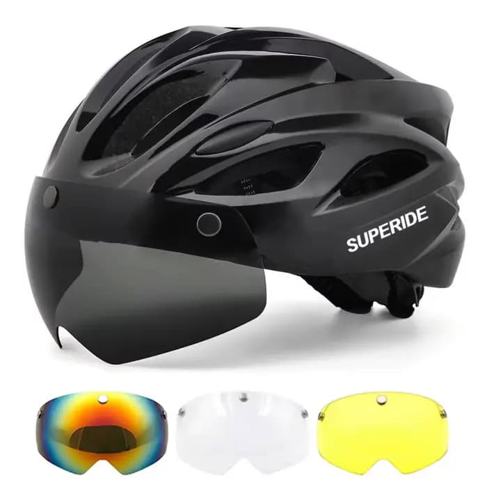 VICTGOAL Herren Fahrrad Helm Rückleuchte Magnetische Brille UV400 Linse Sonnenblende