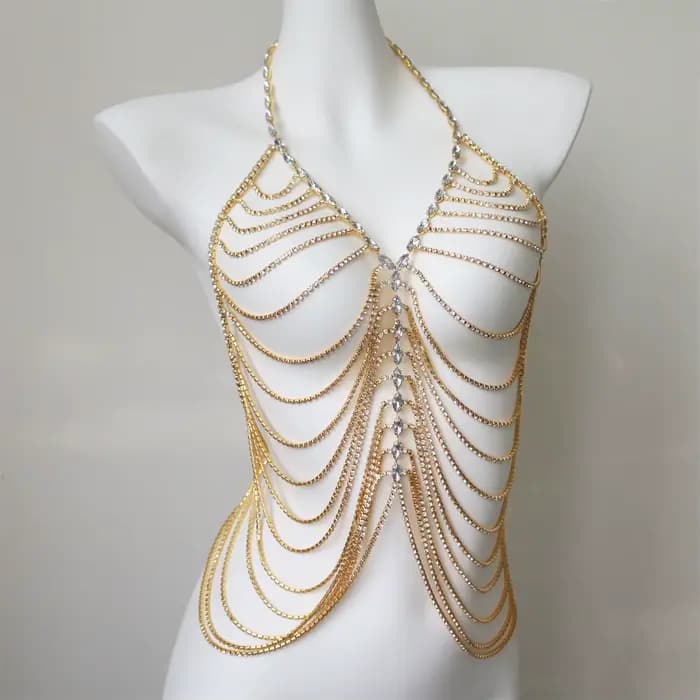 Accessoires sexy pour femmes, chaînes de poitrine en strass et bijoux de corps, design artisanal, parfait pour la plage ou les boîtes de nuit