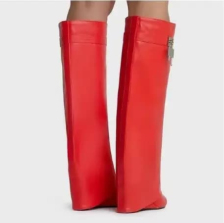 Shark Lock – bottes de moto en cuir blanc et rouge pour femme