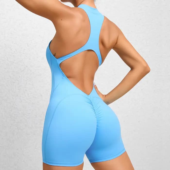 Femmes Yoga V dos nu combinaison entraînement body sans manches gymnase moulante vêtements de sport Fitness Yoga costume une pièce tenue