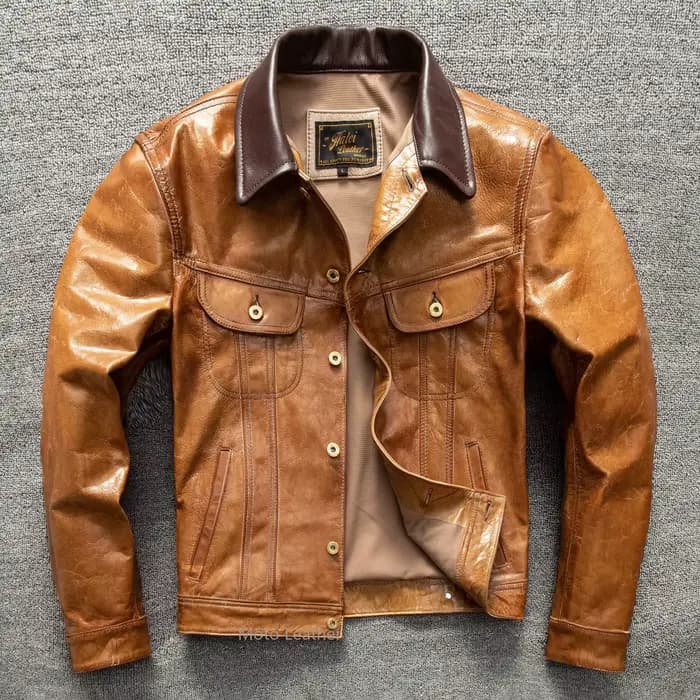 Veste en cuir véritable pour homme