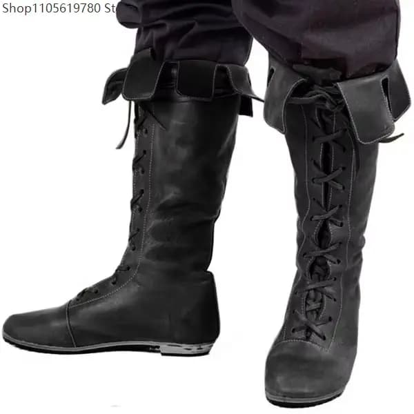 Bottes vintage noires et marron pour hommes, chaussures confortables de grande taille, à la mode rétro, adaptées au quotidien, au cosplay, aux tenues de fête à thème