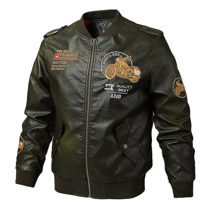 Veste de moto en cuir PU pour homme