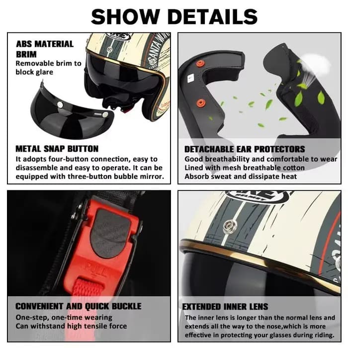 Casque de moto rétro certifié DOT Open Face pour hommes