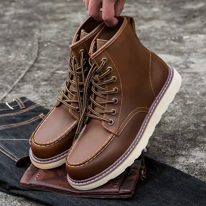 Bottes de moto en cuir de vache pour hommes